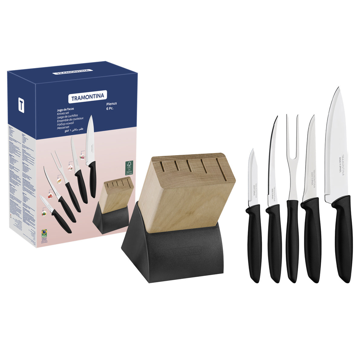 SET DE CUCHILLOS TRAMONTINA 6 PIERZAS MADERA