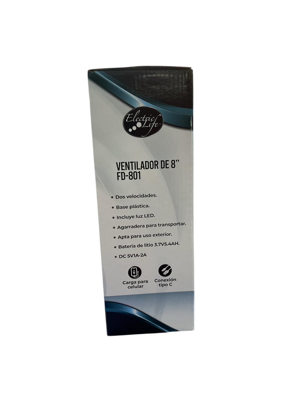 VENTILADOR DE 8" ELECTRIC LIFE RECARGABLE