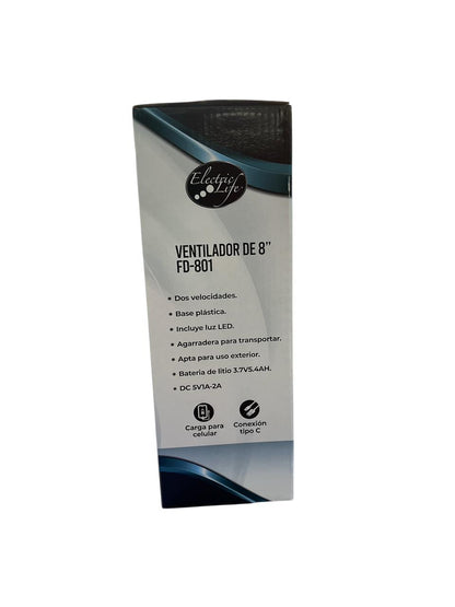 VENTILADOR DE 8" ELECTRIC LIFE RECARGABLE