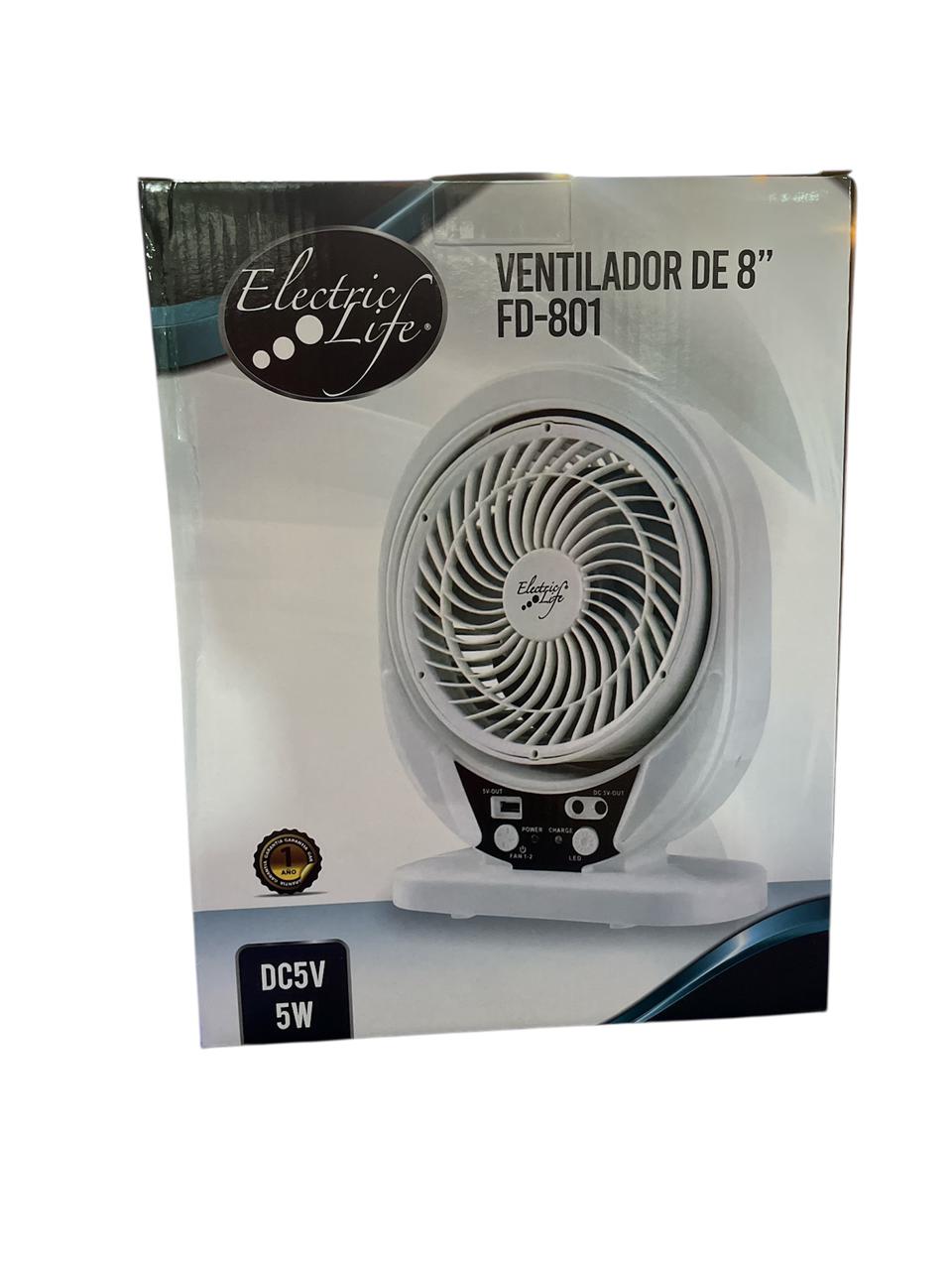 VENTILADOR DE 8" ELECTRIC LIFE RECARGABLE
